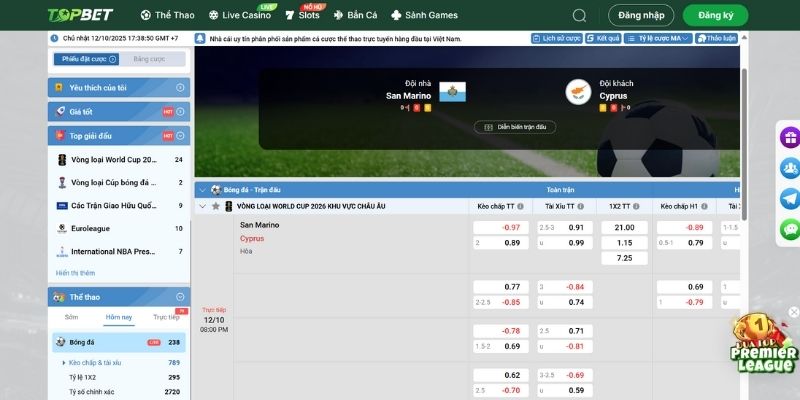 Topbet có tỷ lệ cược hấp dẫn, cao hơn với thị trường